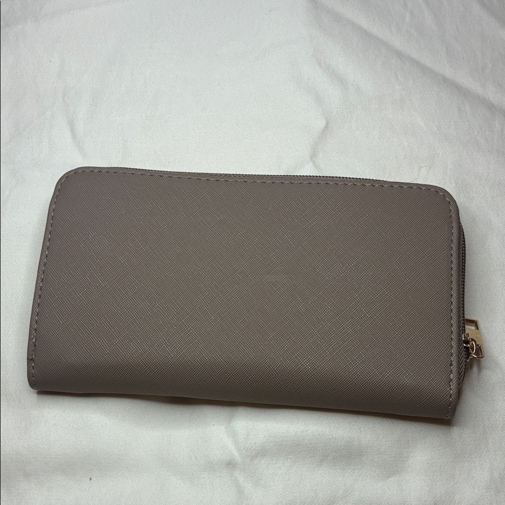 Lulu Taupe Beige Zip Close Wallet 8” x 4.5” - Picture 4 of 9